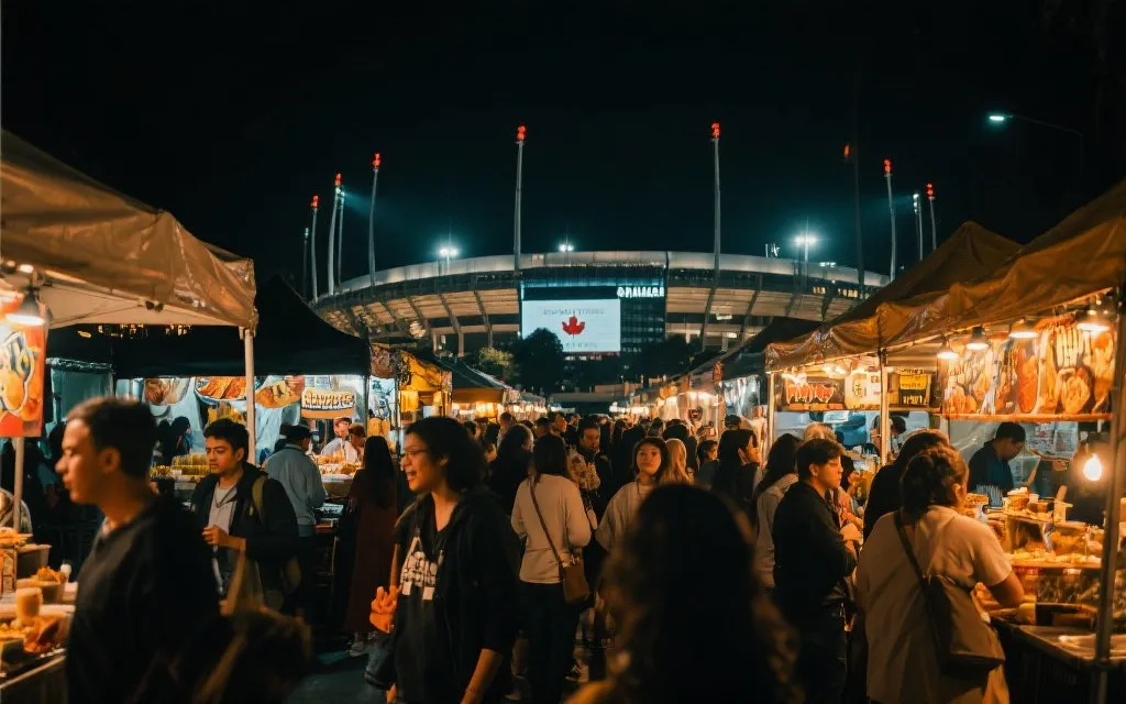 加拿大多元社区街头美食与球迷氛围的夜景